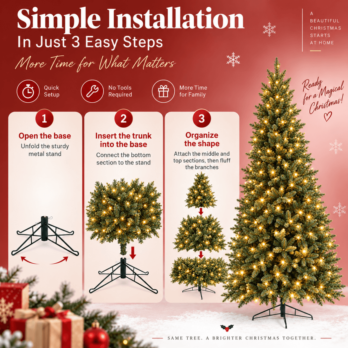 Pre-Lit Artificial Christmas Tree - Realistic Full Green Xmas Tree with LED Lights for Indoor Home Decoration