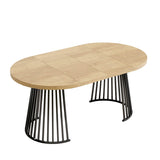4-8 Seater Extendable Round Dining Table - Round to Oval Kitchen Table with 3cm Thick Tabletop and Metal Pedestal Base, Oak and Black