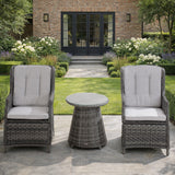 3 Piece Grey Rattan Bistro Set - Outdoor Garden Table and Chairs