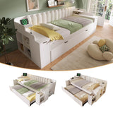 3ft Single Wooden Daybed with Pull-Out Trundle - Sofa Bed with Storage Cabinet and USB and Type-C Charging Station, White