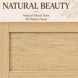 120cm 6 Drawer Chest of Drawers - Rattan Effect Bedroom Storage Dresser with Rounded Corners and Raised Legs, Natural Oak