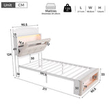 3ft Single Upholstered Storage Bed with LED Lights - Storage Headboard and Footboard, Velvet, Cream White