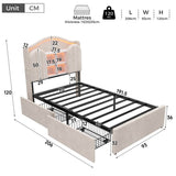 3ft Single Kids Upholstered Bed - House-Inspired LED Storage Headboard, Charging Station and 2 Reversible Drawers, Cream White