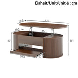 Lift-Top Coffee Table with Curved Wood Sides - Extendable Storage Centre Table for Living Room