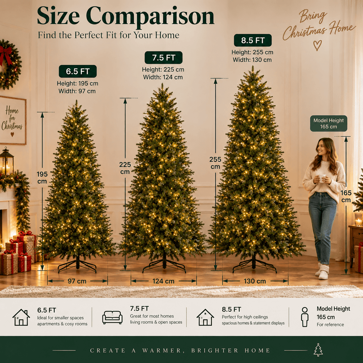 Pre-Lit Artificial Christmas Tree - Realistic Full Green Xmas Tree with LED Lights for Indoor Home Decoration