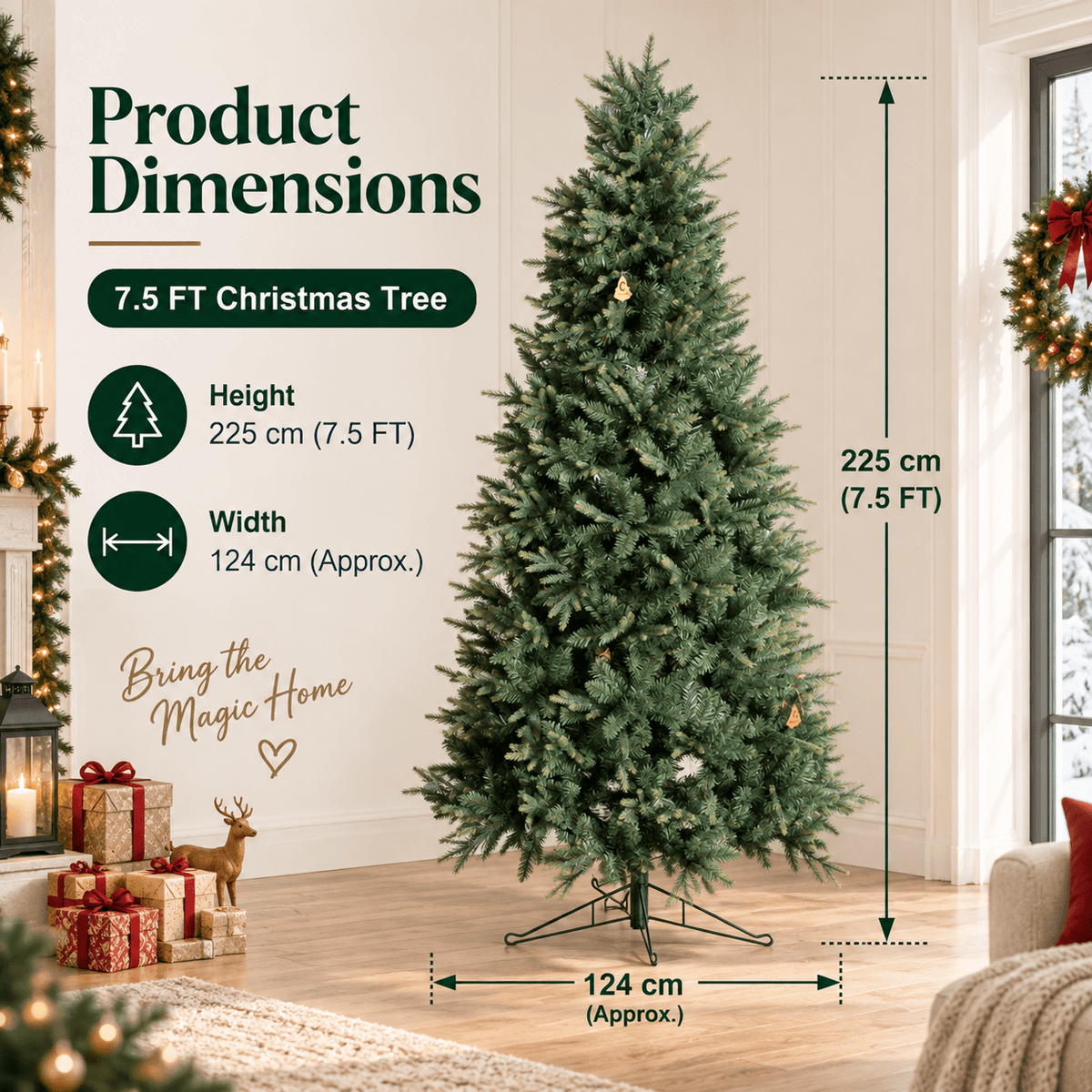 Realistic Full Green PE & PVC Artificial Christmas Tree - Lush Mixed-Foliage Xmas Tree for Festive Home Decoration, 6.5ft/7.5ft/8.5ft
