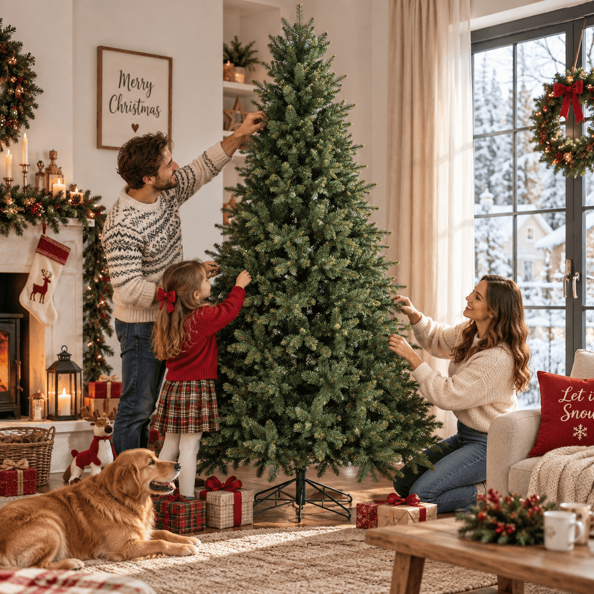 Realistic Full Green PE & PVC Artificial Christmas Tree - Lush Mixed-Foliage Xmas Tree for Festive Home Decoration, 6.5ft/7.5ft/8.5ft