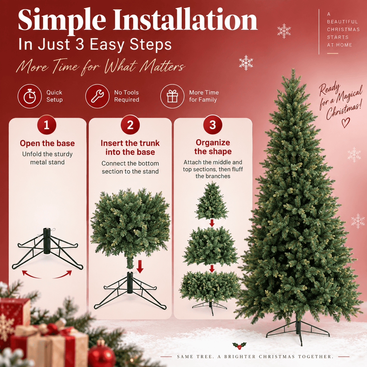 Realistic Full Green PE & PVC Artificial Christmas Tree - Lush Mixed-Foliage Xmas Tree for Festive Home Decoration, 6.5ft/7.5ft/8.5ft