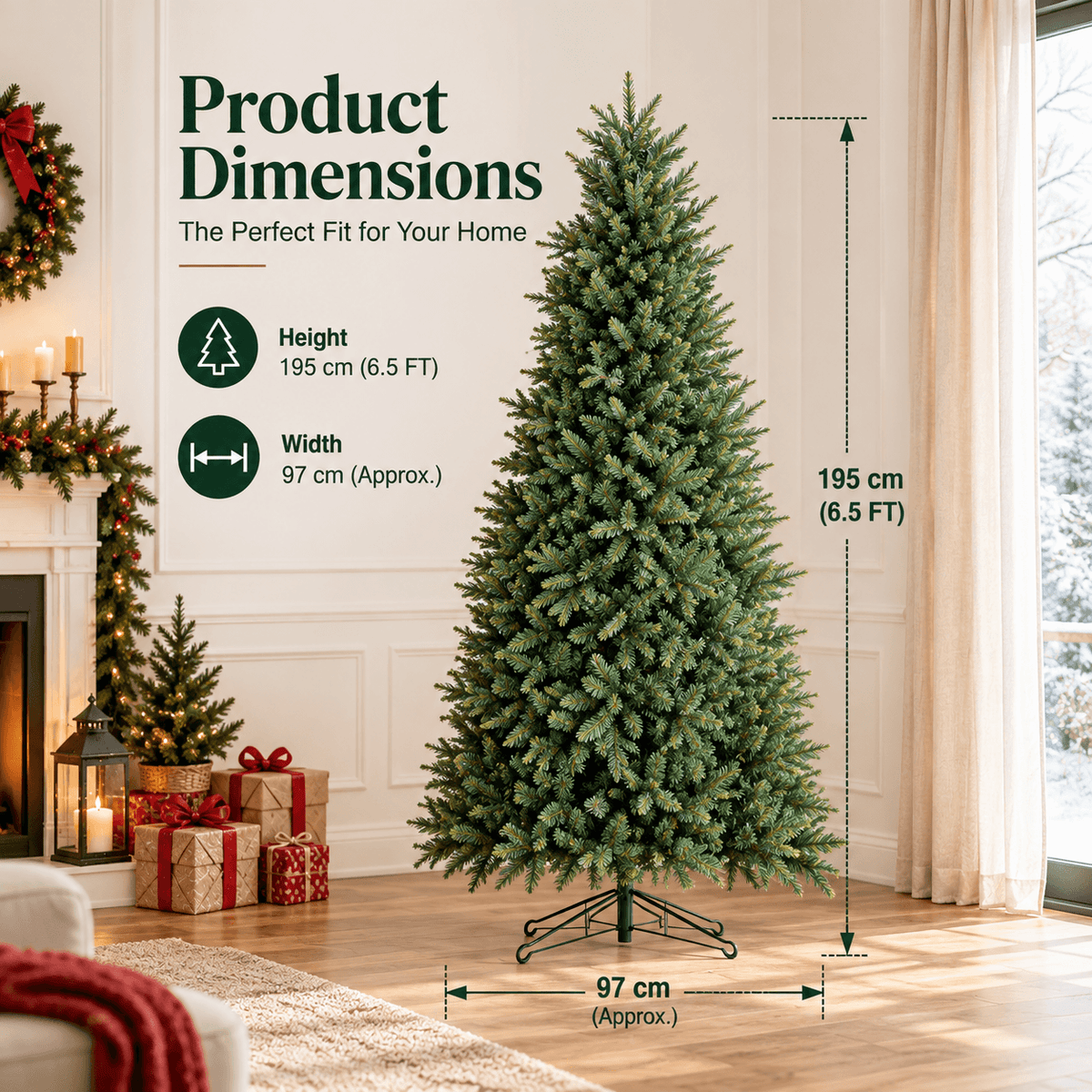 Realistic Full Green PE & PVC Artificial Christmas Tree - Lush Mixed-Foliage Xmas Tree for Festive Home Decoration, 6.5ft/7.5ft/8.5ft
