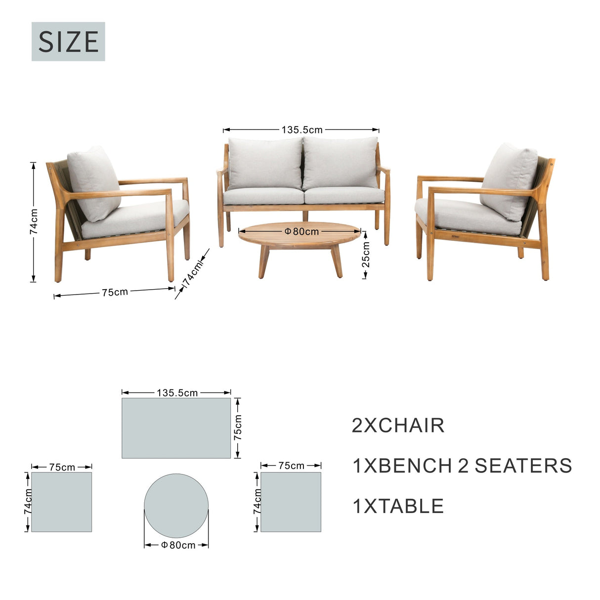 SOLARA 4-Piece Wood Outdoor Sofa Set - 4-Seater