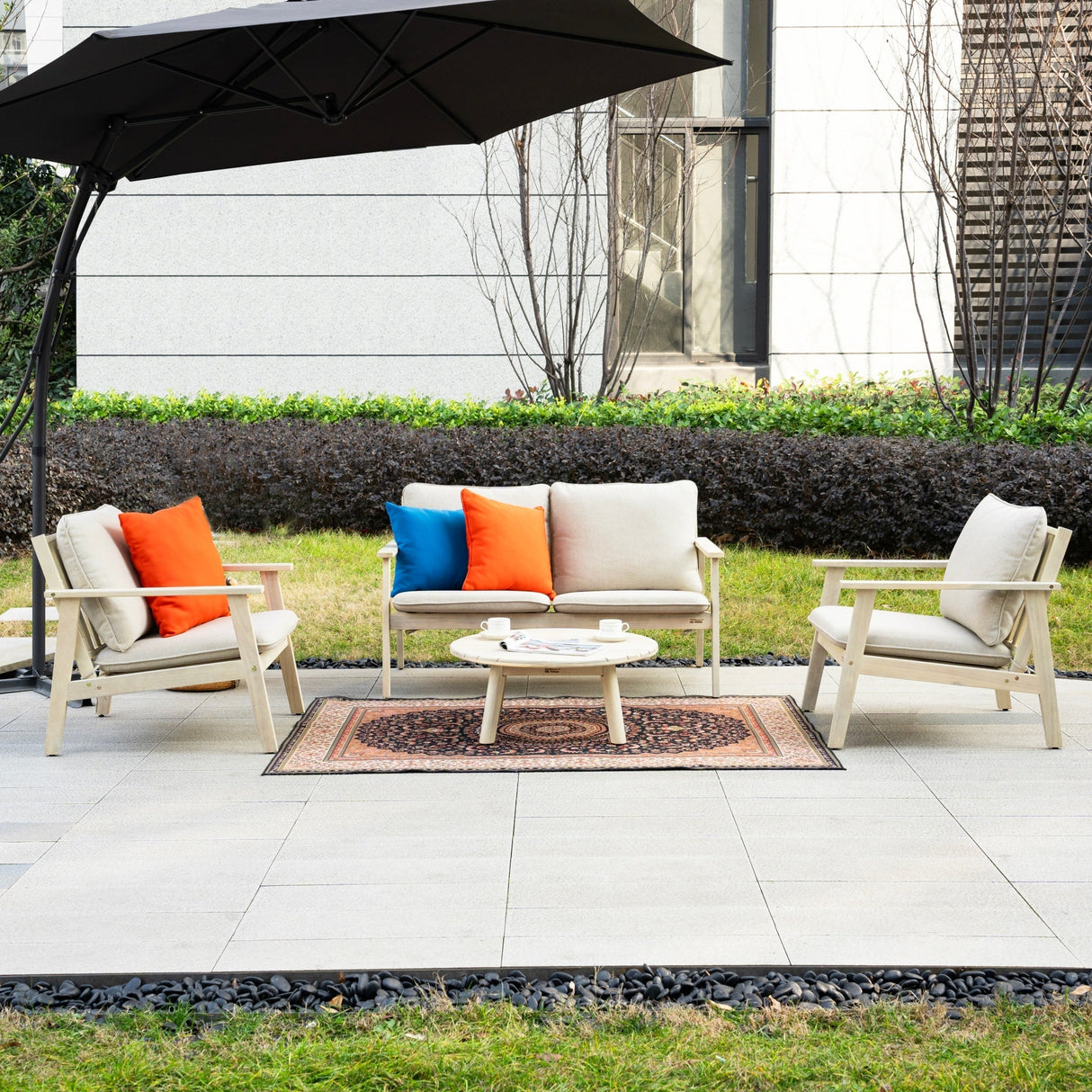 4-Piece Wood Outdoor Sofa Set – 4-Seater