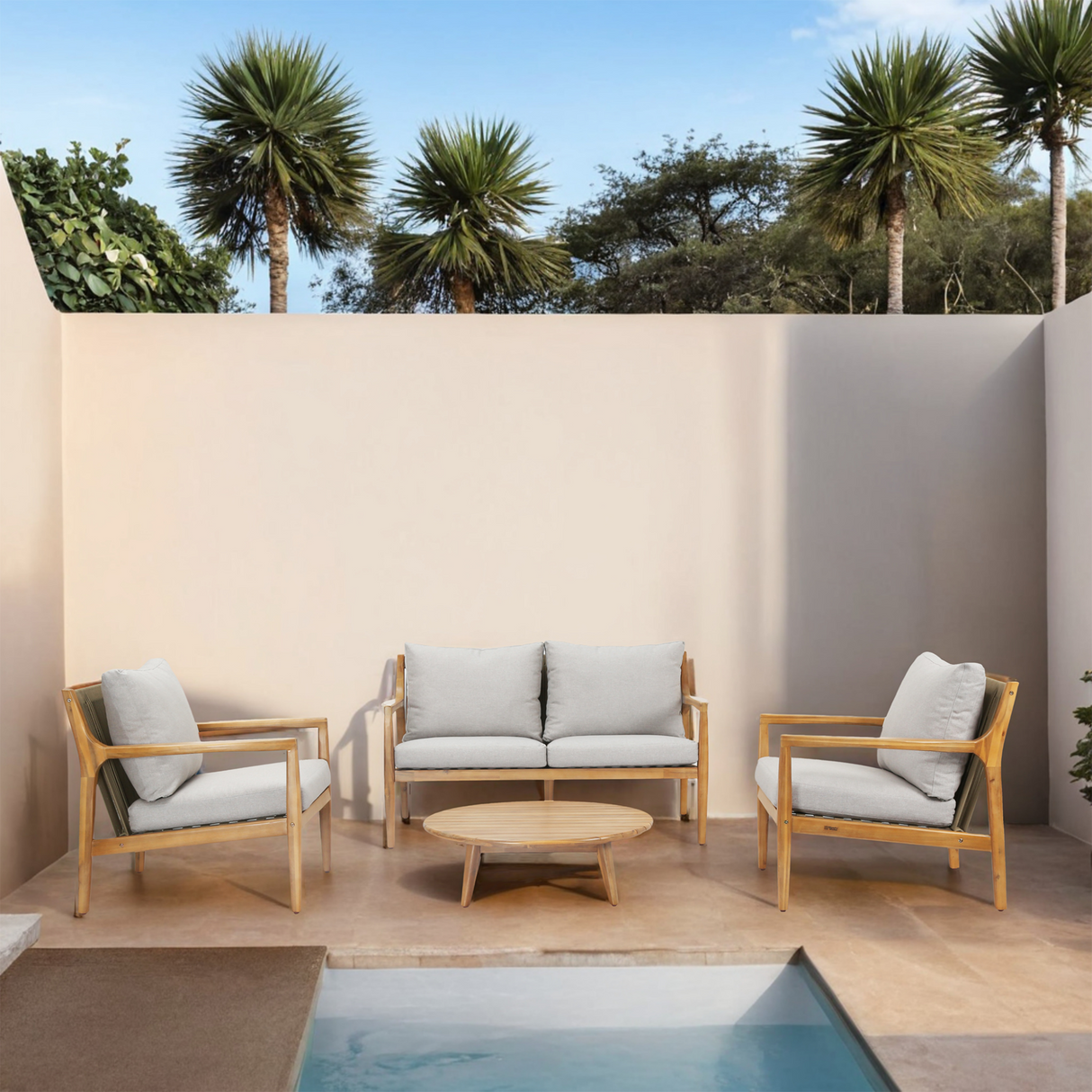 SOLARA 4-Piece Wood Outdoor Sofa Set - 4-Seater