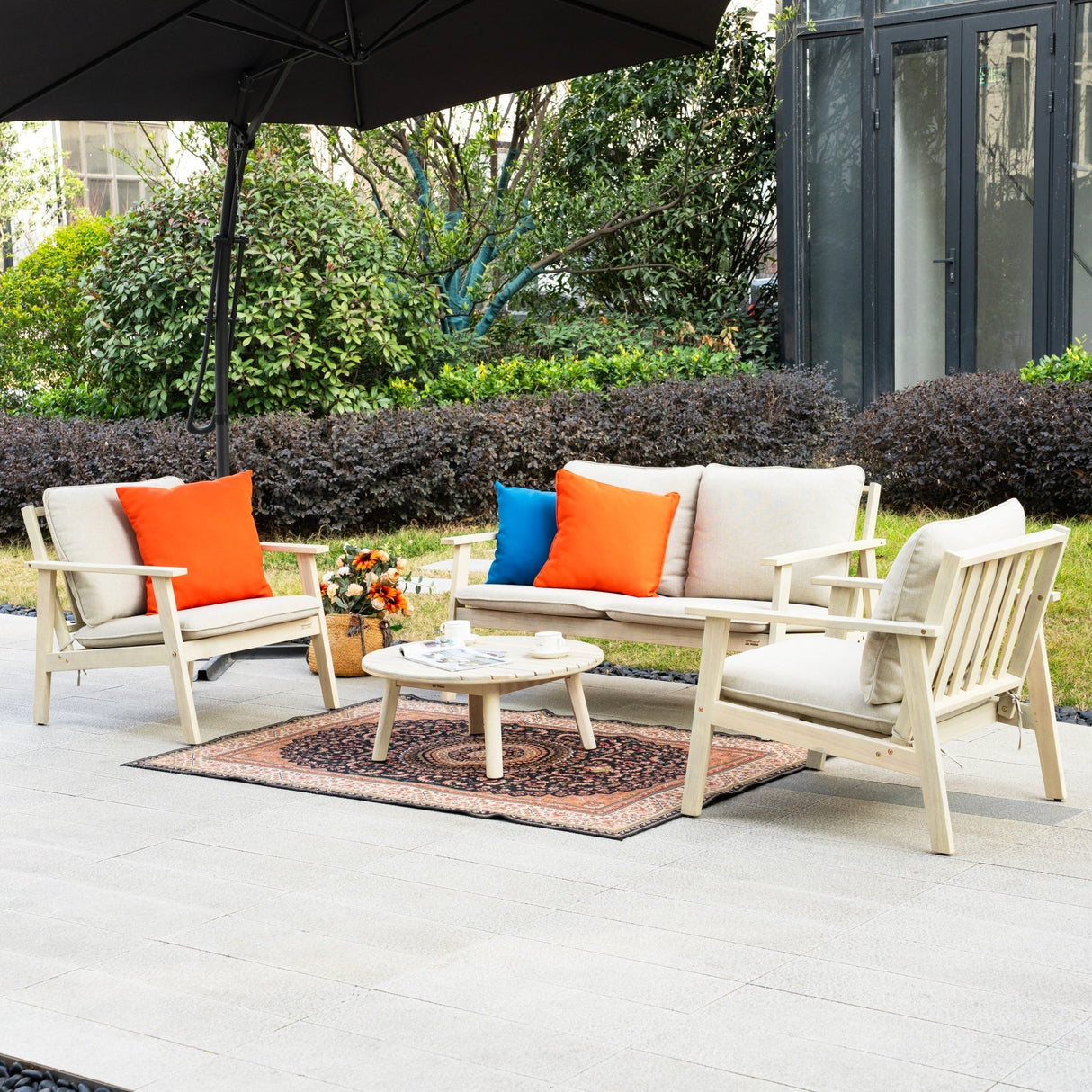 4-Piece Wood Outdoor Sofa Set – 4-Seater
