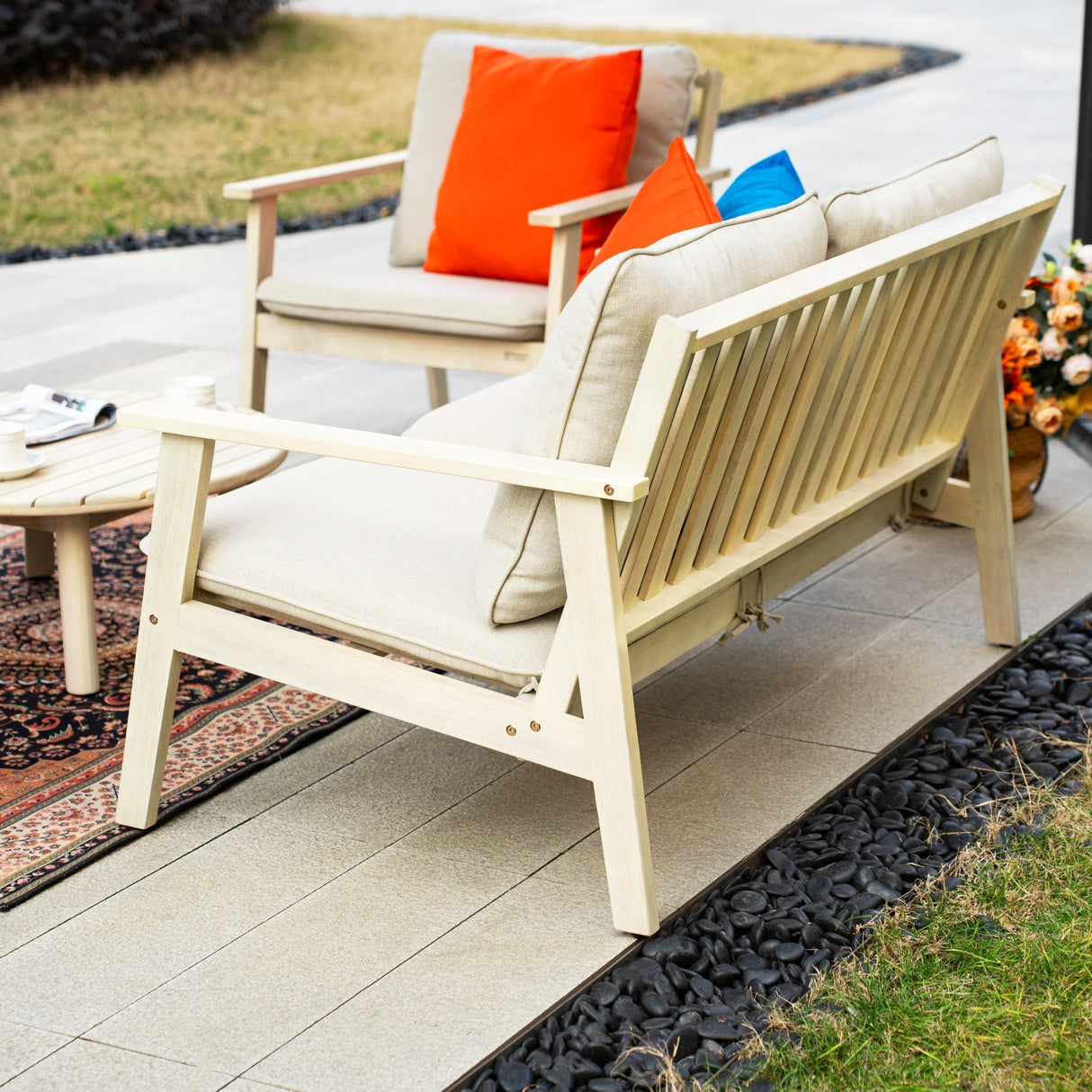4-Piece Wood Outdoor Sofa Set – 4-Seater
