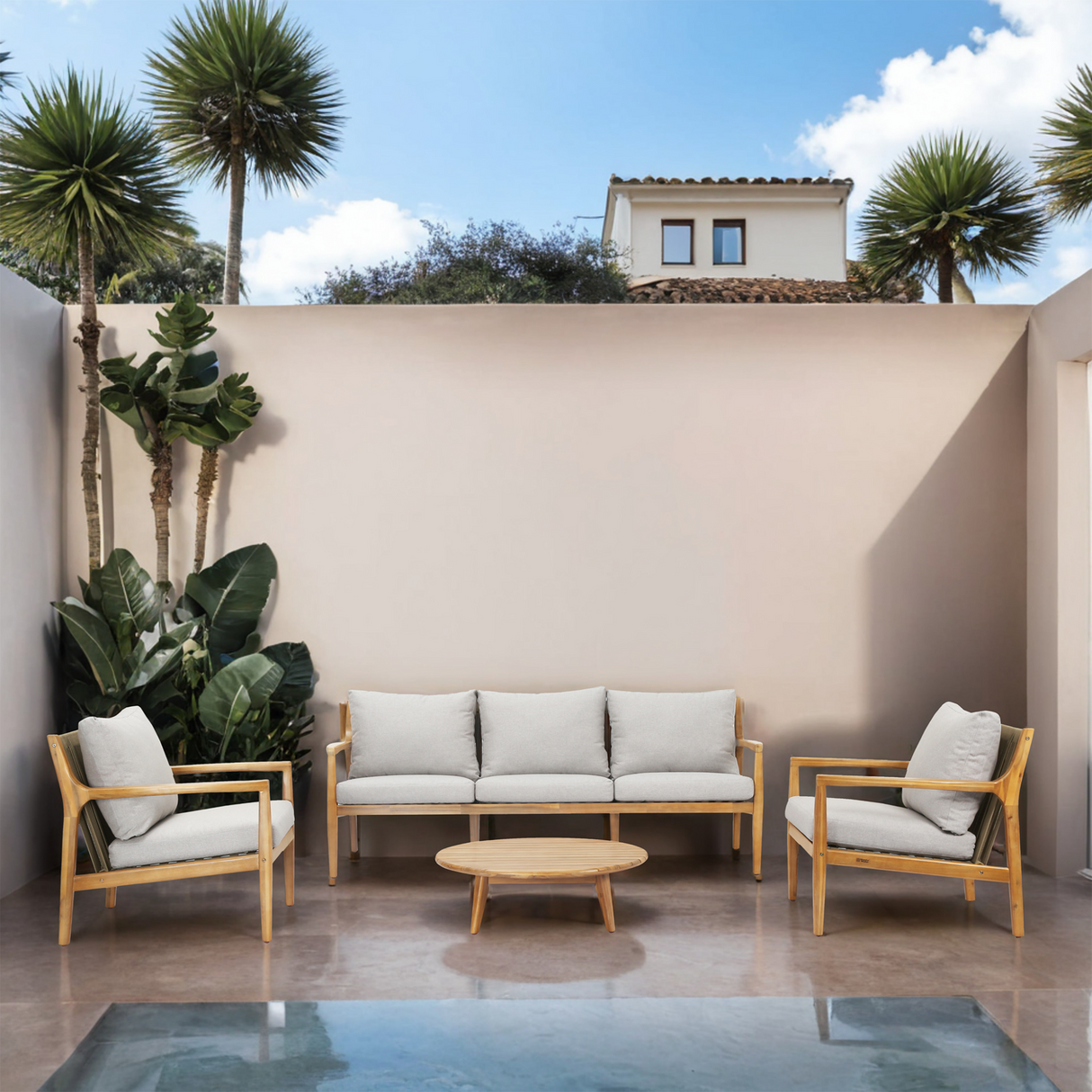SOLARA 4-Piece Wood Outdoor Sofa Set - 5-Seater