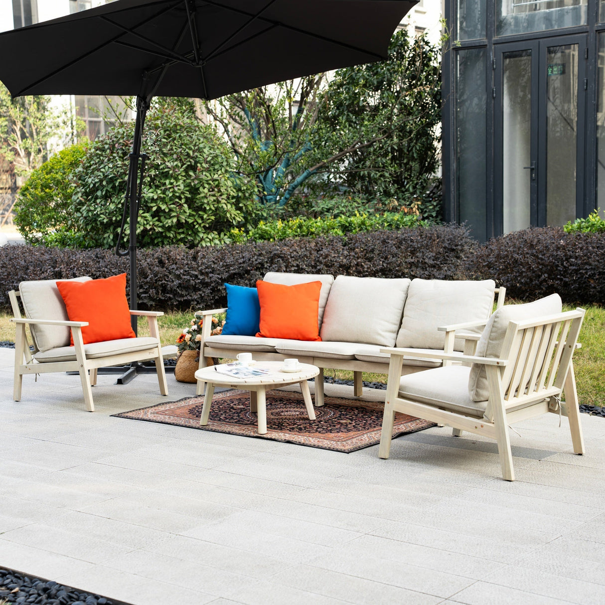 4-Piece Wood Outdoor Sofa Set – 5-Seater