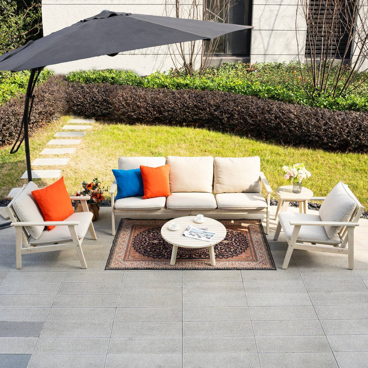 5-Piece Wood Outdoor Sofa Set – 5-Seater