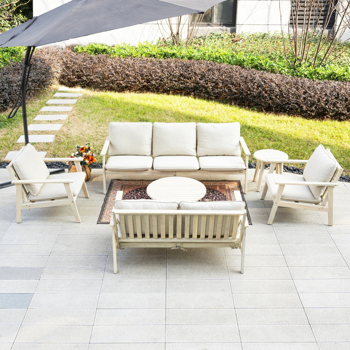 6-Piece Wood Outdoor Sofa Set – 7-Seater