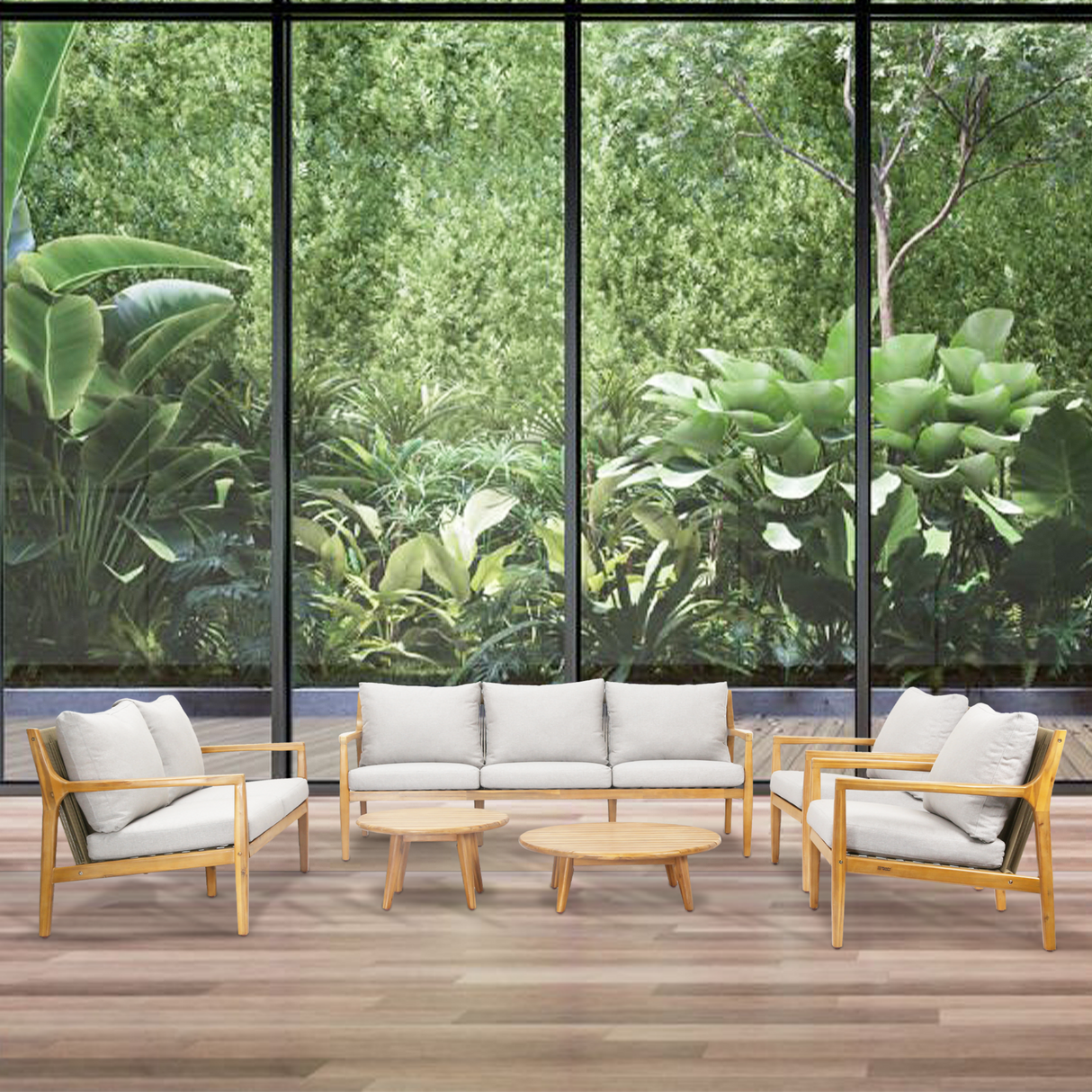 SOLARA 6-Piece Wood Outdoor Sofa Set - 7-Seater