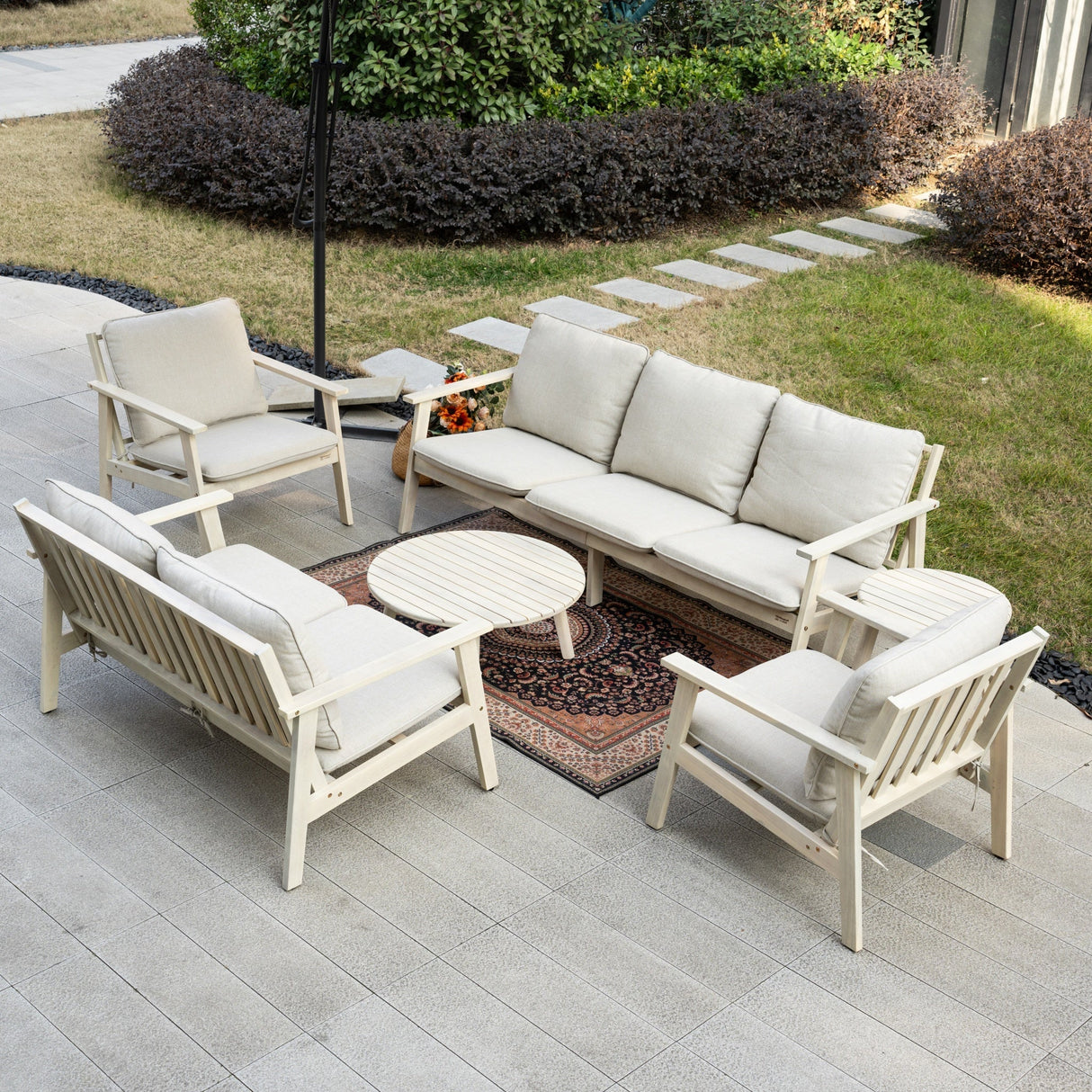 6-Piece Wood Outdoor Sofa Set – 7-Seater
