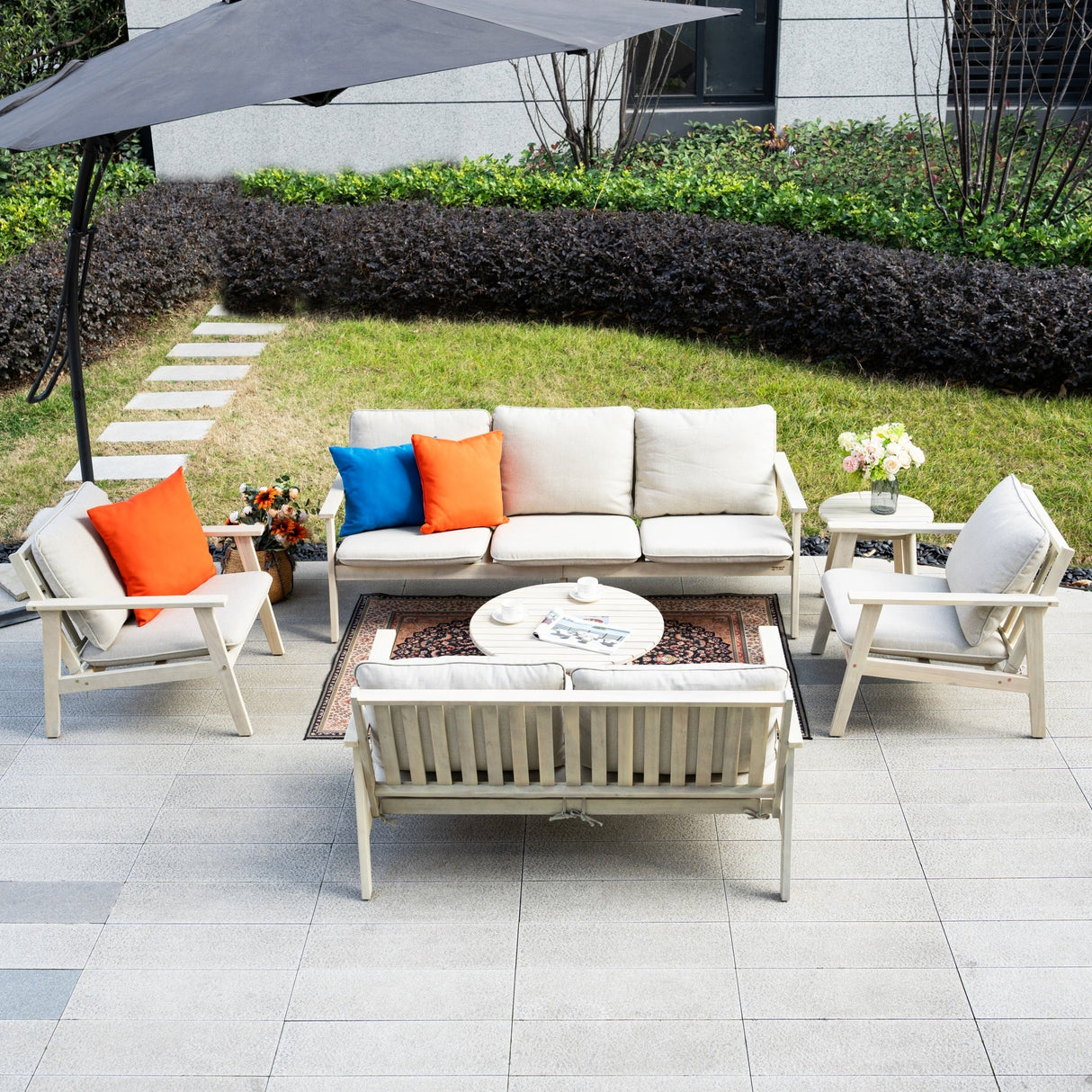 6-Piece Wood Outdoor Sofa Set – 7-Seater