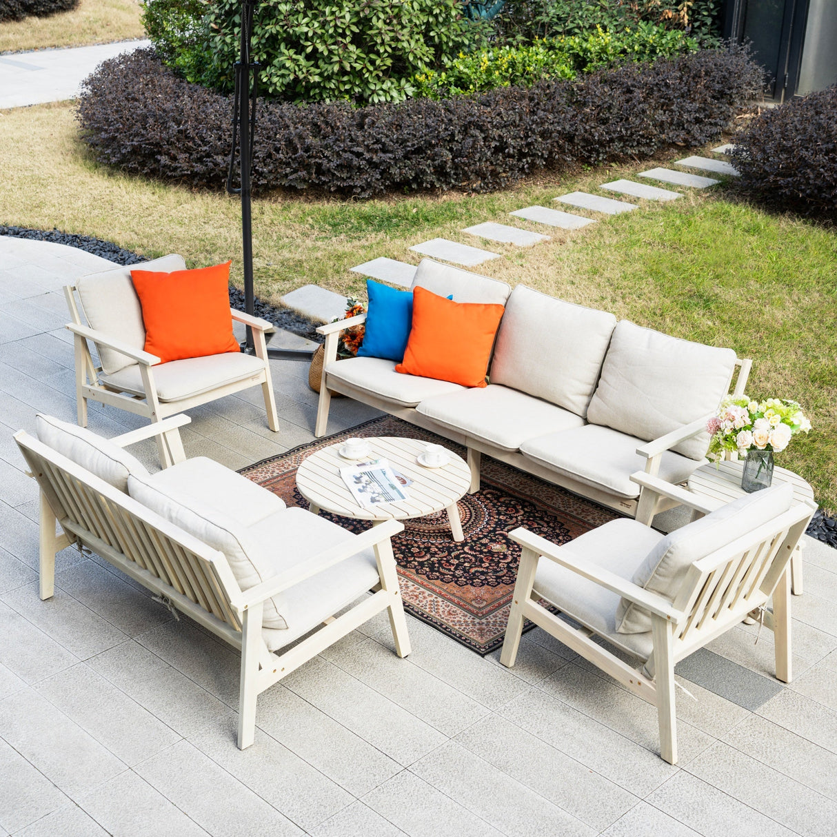 6-Piece Wood Outdoor Sofa Set – 7-Seater