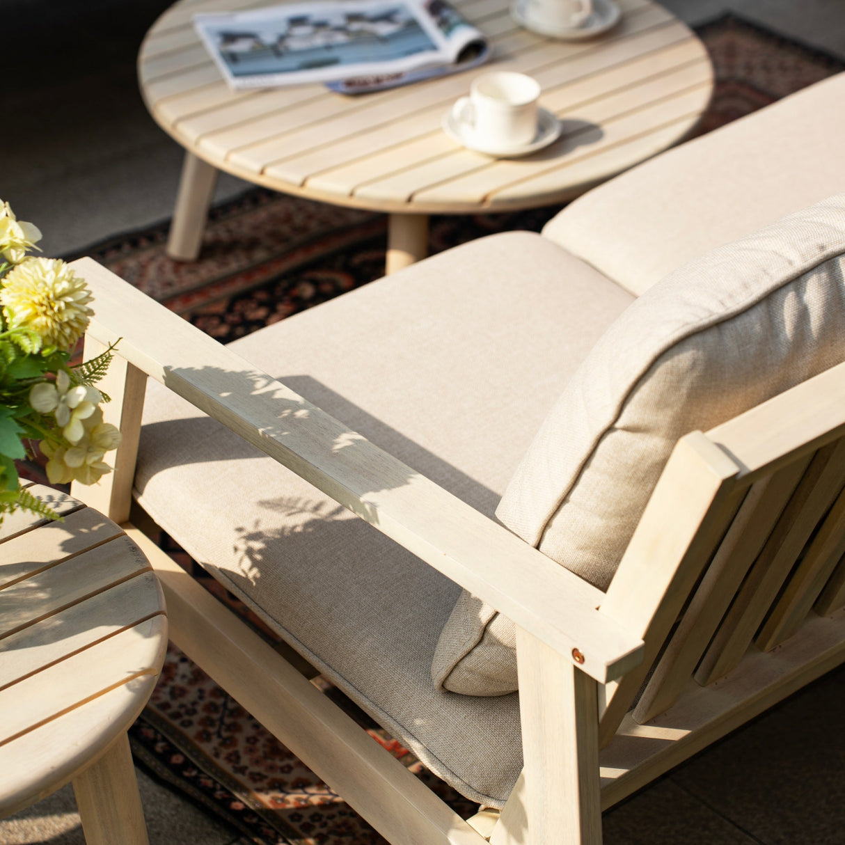 6-Piece Wood Outdoor Sofa Set – 7-Seater