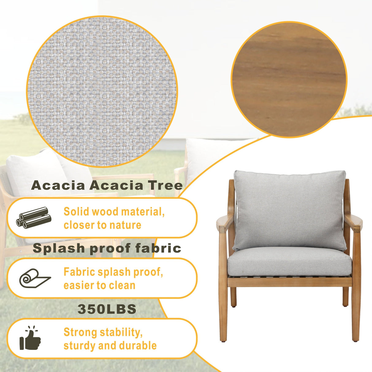 SOLARA Solid Wood 3-Seater Sofa