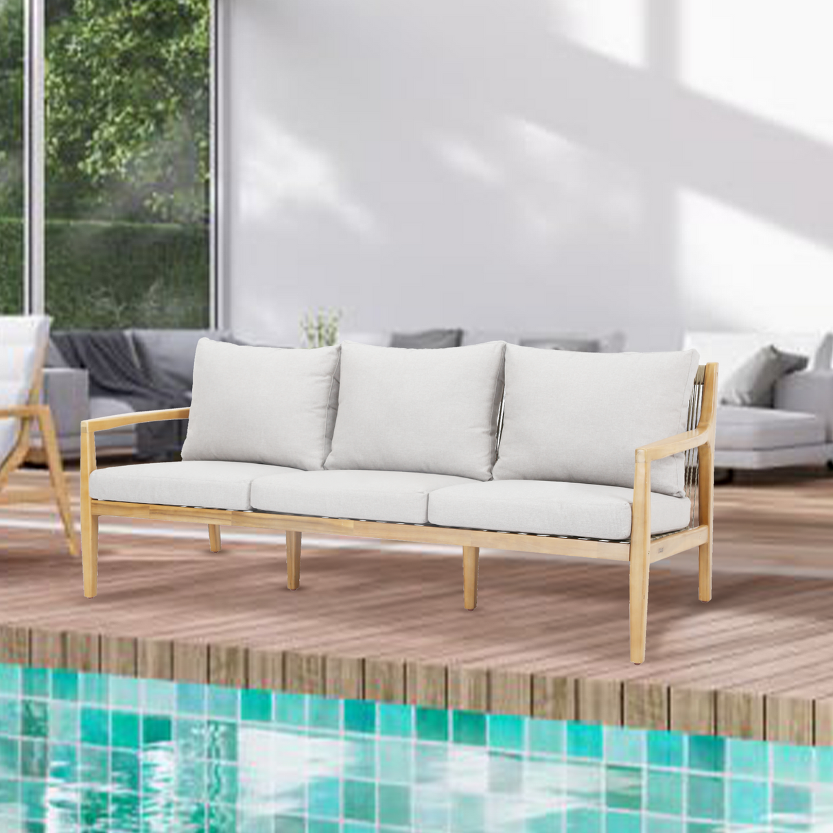 SOLARA Solid Wood 3-Seater Sofa