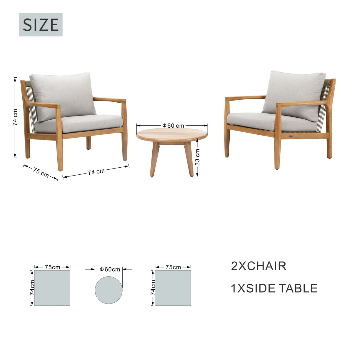 SOLARA Wood Outdoor Bistro Sofa Set - 3-Piece