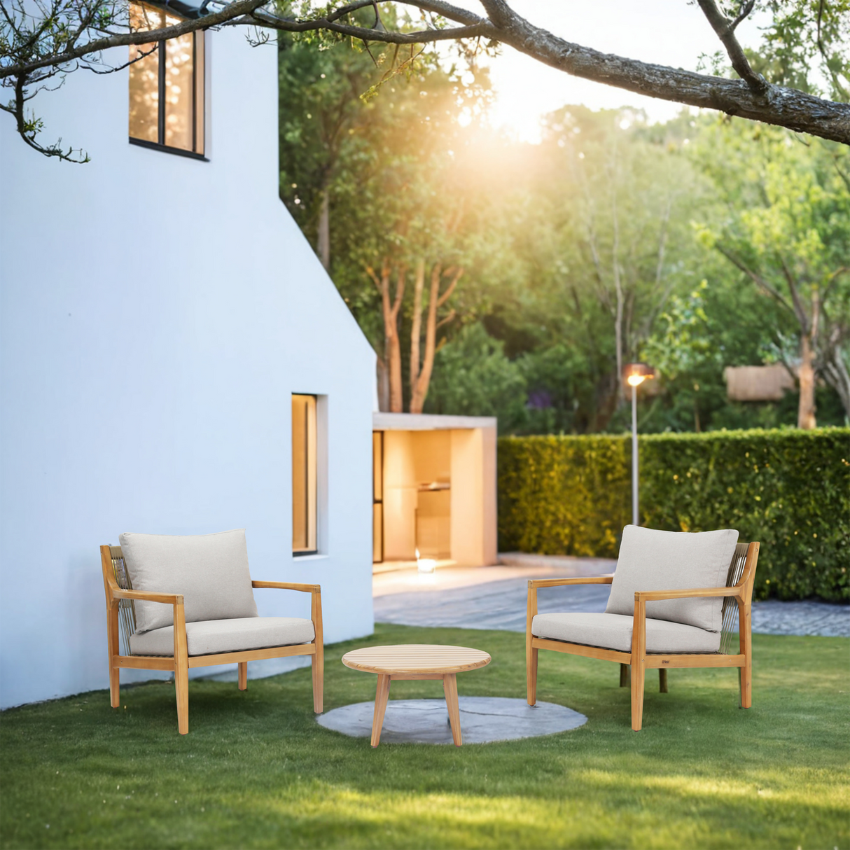 SOLARA Wood Outdoor Bistro Sofa Set - 3-Piece