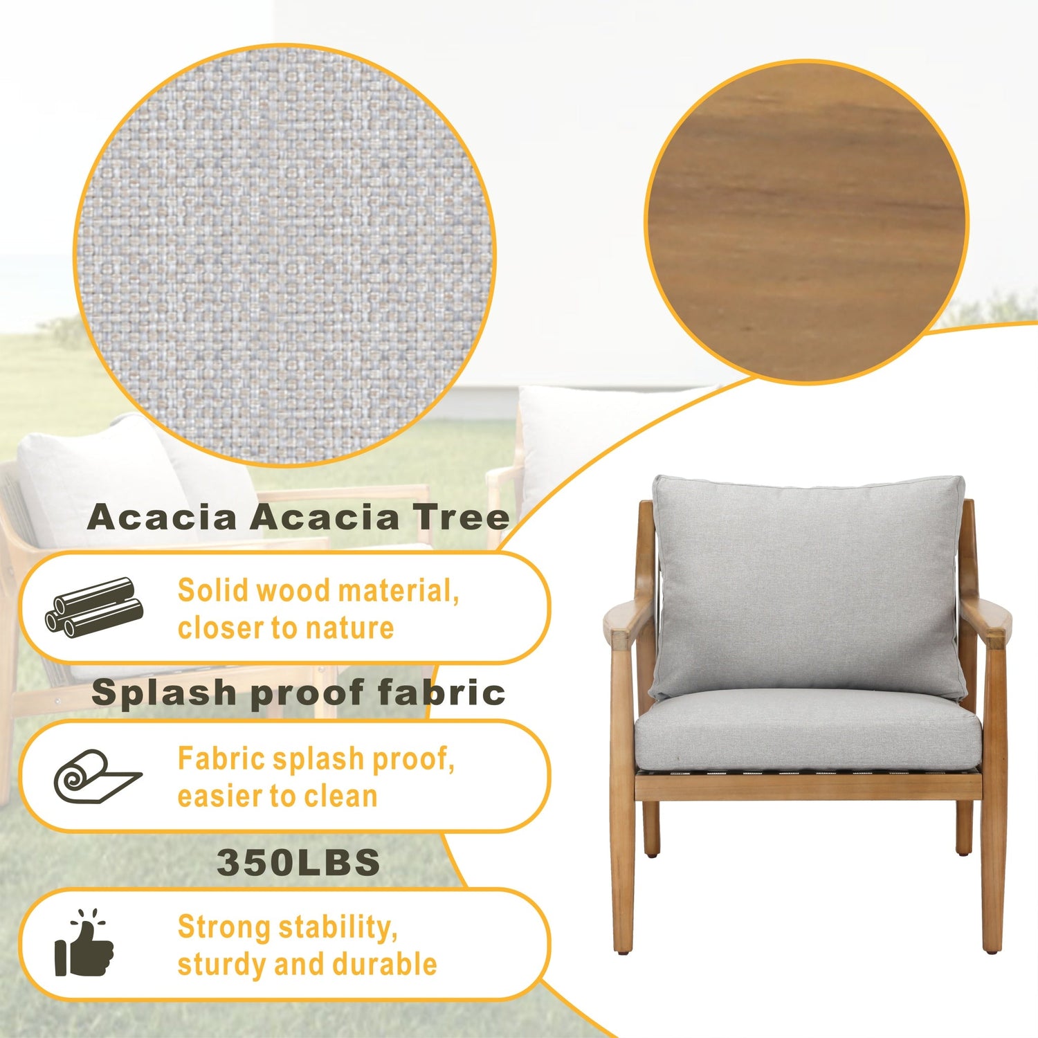 SOLARA Solid Wood Single Seater Sofa Set of 2