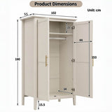 2-Door Freestanding Wardrobe - Hanging Rail, Storage Shelf, Gold Handles and Raised Legs, Cashmere