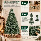 Snow-Flocked Artificial Christmas Tree with Pine Cones - Realistic Green Xmas Tree for Indoor Home Decoration