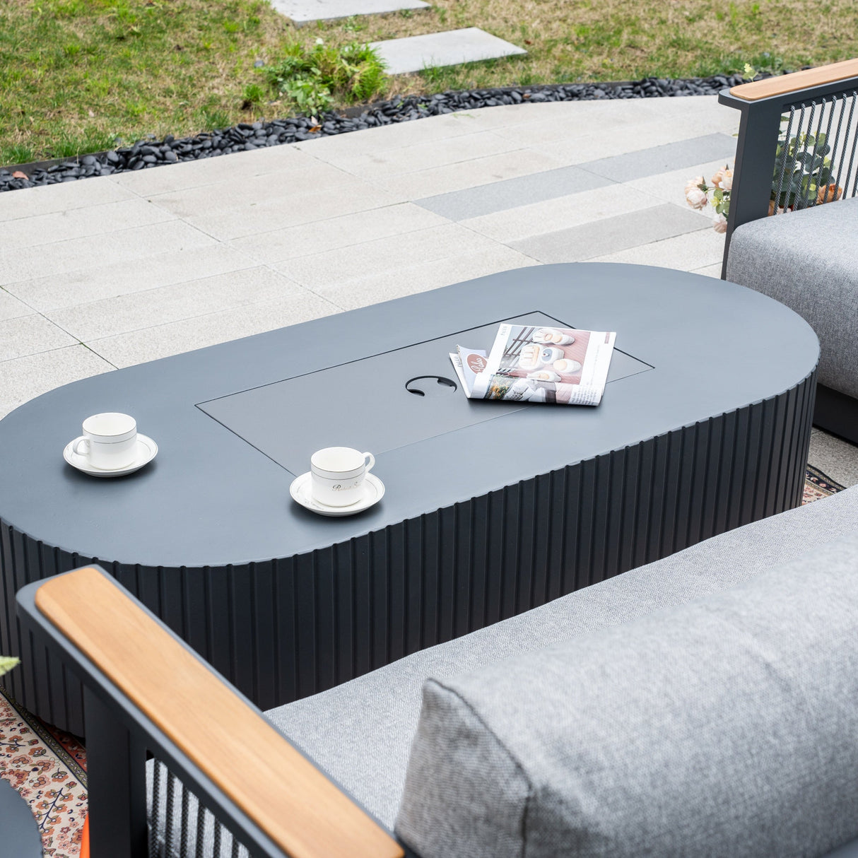 TALARA 5-Seater Aluminium Sofa Set with LYRIN Fire Pit Table