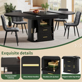 Extendable Round Dining Table 118–158cm - Kitchen Table Converts to Oval, Seats 6, 3-Tier Storage, Black