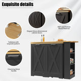 360° Rotating Kitchen Island Cabinet — Swivel Storage Sideboard with Shelves, Black