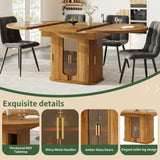 Extendable Round Dining Table 118–158cm - Kitchen Table Converts to Oval, Seats 6, Glass Door Storage, Walnut