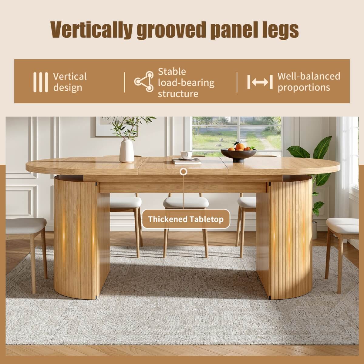 Extendable Dining Table with Hidden Storage - Space Saving Kitchen & Living Room Table, Natural Wood
