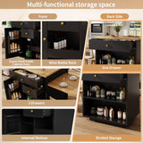 Extendable Kitchen Island with Storage - 122.5–195.5cm Bar Table with 3 Drawers, Wine Rack & Side Shelves, Seats 2–6, Black
