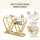 Wooden Console Table with Marble-Look Top – Slim Dining or Kitchen Table