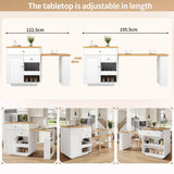 Extendable Kitchen Island Bar Table - Dining Cart with Storage, 3 Drawers & Wine Rack, Seats 2–6, White