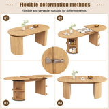 Extendable Dining Table with Hidden Storage - Space Saving Kitchen & Living Room Table, Natural Wood