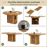 Extendable Round Dining Table 118–158cm - Kitchen Table Converts to Oval, Seats 6, Glass Door Storage, Walnut