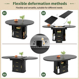 Extendable Round Dining Table 118–158cm - Kitchen Table Converts to Oval, Seats 6, 3-Tier Storage, Black