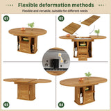 Extendable Round Dining Table 118–158cm - Kitchen Table Converts to Oval, Seats 6, 3-Tier Storage, Walnut