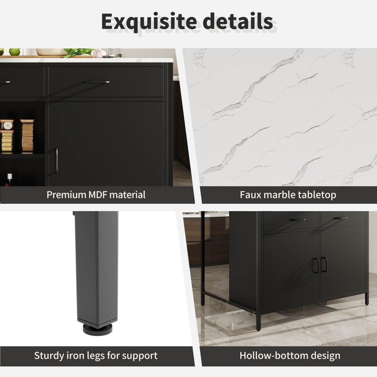 Standing Desk Bar Table - Modern Marble Effect Counter Height Table for Kitchen & Dining Room, Black