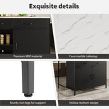 Standing Desk Bar Table - Modern Marble Effect Counter Height Table for Kitchen & Dining Room, Black