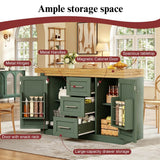 Extendable Kitchen Island with Storage - Sideboard Dining Table with 3 Drawers & Snack Racks, Antique Green