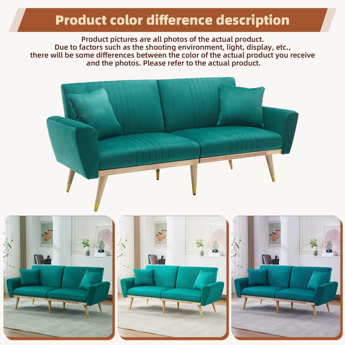 Convertible Futon Sofa Bed - Adjustable Backrest, Fleece Fabric, 2 Seater, Green